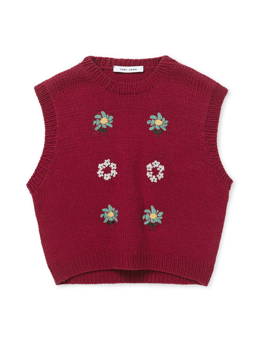 Hand Knitted Vest With Embroidery Cherry