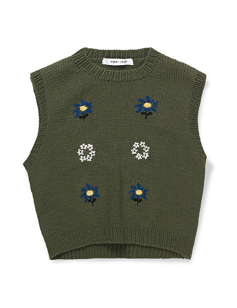 Hand Knitted Vest With Embroidery Army